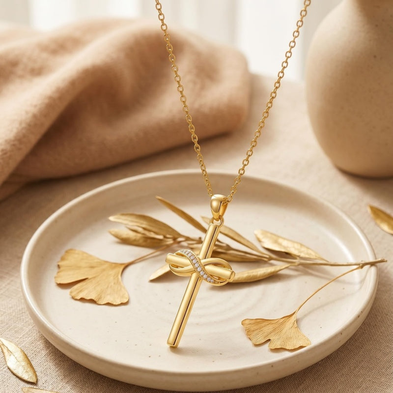 14K Gold Plated Cross Pendant Necklace for Women