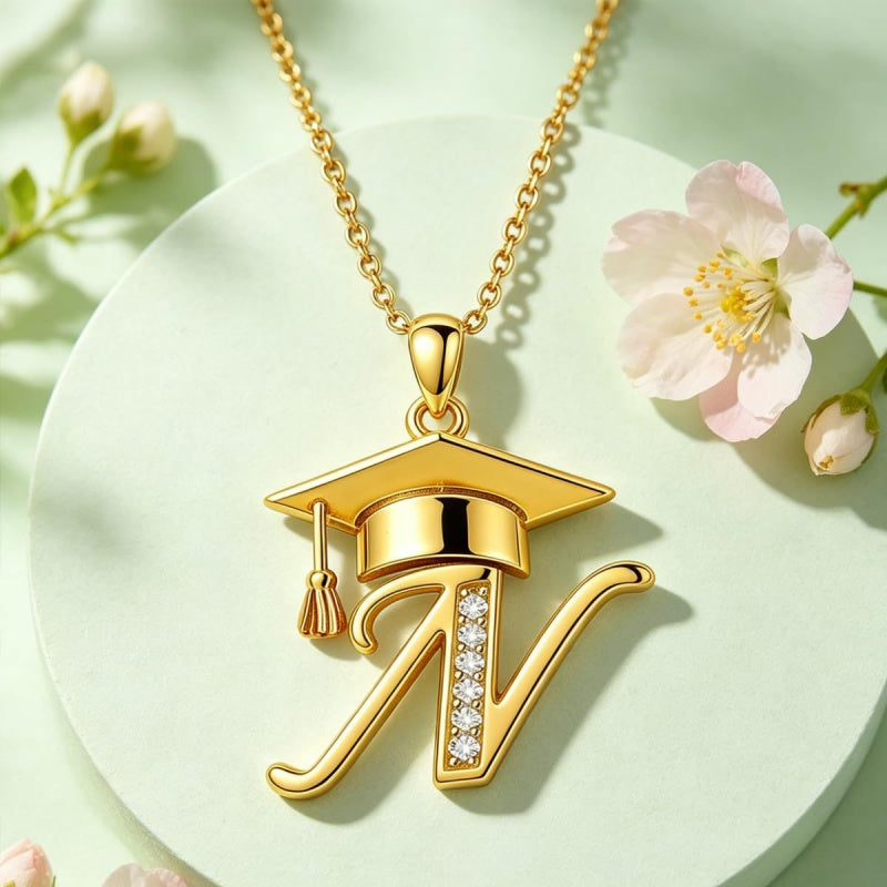Initial  Graduation 14K Gold Plated Inspiring Grad Pendant Necklace Graduations Jewelry Gifts