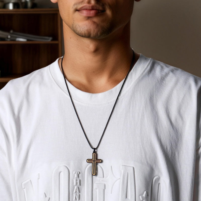 14K Gold Plated Wooden Cross Necklace Jewelry Gift for Him