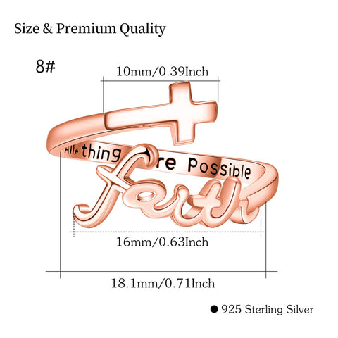 Sterling Silver Adjustable Cross Inspirational Ring With Engraved