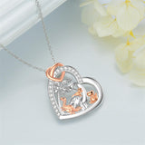 Sterling Silver Cubic Zirconia Dinosaur with 1 2 3 4  Cubs Pendant Necklace