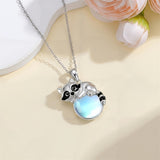 Sterling Silver Moonstone Fox Dolphin Axolotl Teddy Bear Hippo Raccoon Pendant Necklace for Women