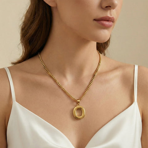 Initial Pendant Necklace 14K Gold Plated with Cuban Chain