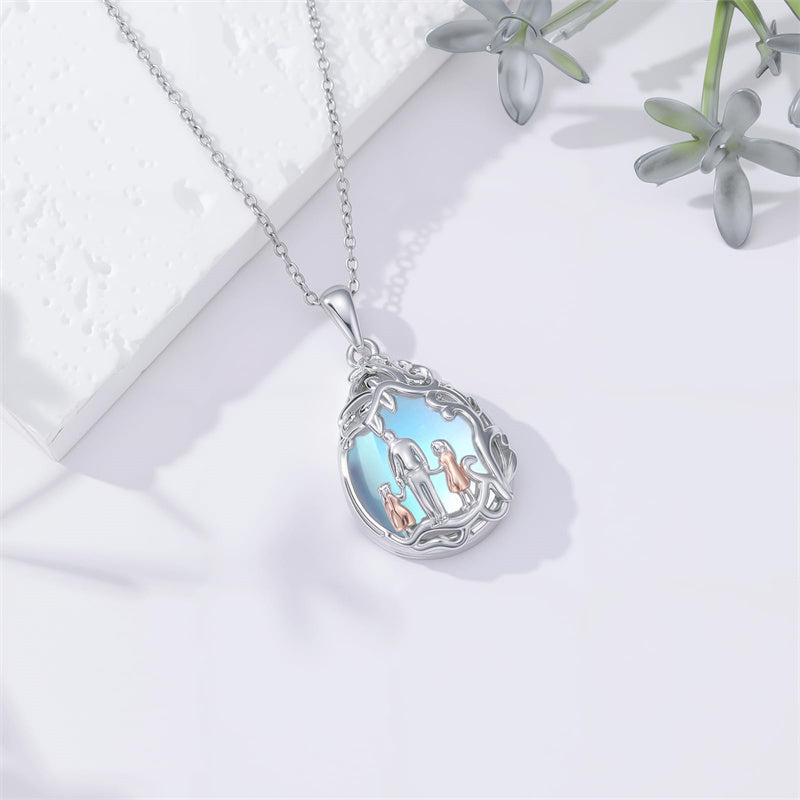 Sterling Silver Moonstone Teardrop Father Daughter Mother Daughter Pendant Necklace