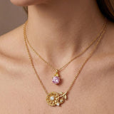 14K Gold Birthstone Birth Flower  Pendant Necklace Birthday Jewelry Gifts for Women