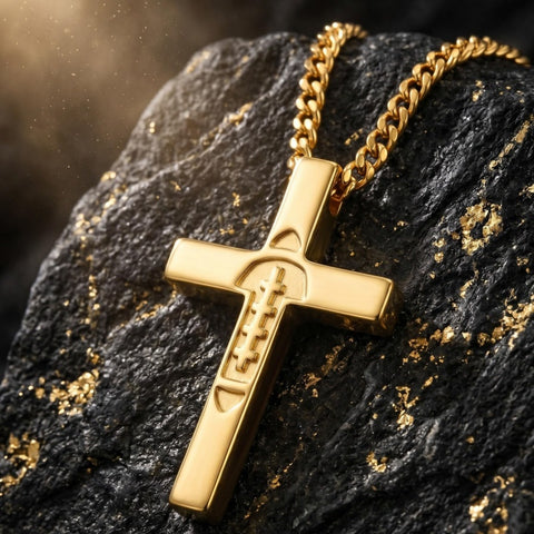 14K Gold Plated Soccer Football Basketball Baseball Cross  with Bible Verses Religious Pendant Necklace for Men