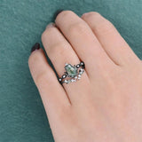 Sterling Silver 2CT Moss Agate  Engagement Wedding Ring Sets for Women