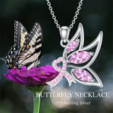 Sterling Silver Butterfly Glove Fight Sunflower Pink Ribbon Pink Breast Cancer Awareness Pendant Necklace