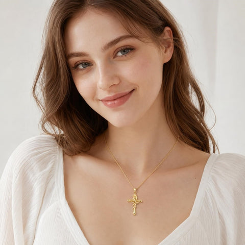 14K Gold Plated Cross Pendant Necklace Faith Jewelry Gift for Women