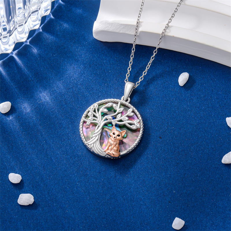 Sterling Silver Abalone Shell Tree of Life Lion Wolf Cat Dog Pendant Necklace