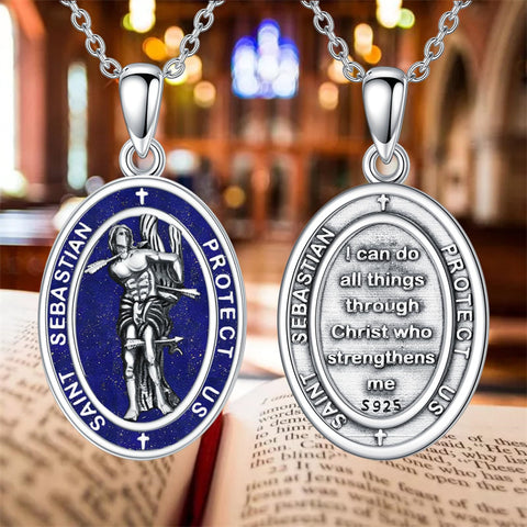 Sterling Silver Saint Christopher St Michael Saint Sebastian Amulet Pendant Necklace