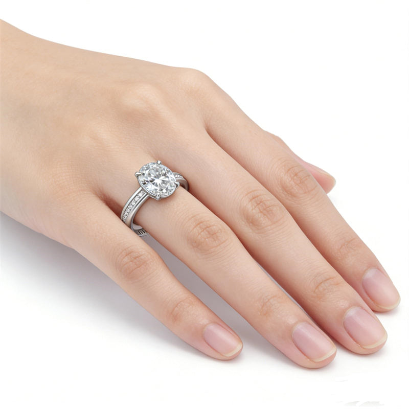 Sterling Silver 10K 14K 18K Gold Personalized Engraved Moissanite Wedding Engagement Promise Band Ring