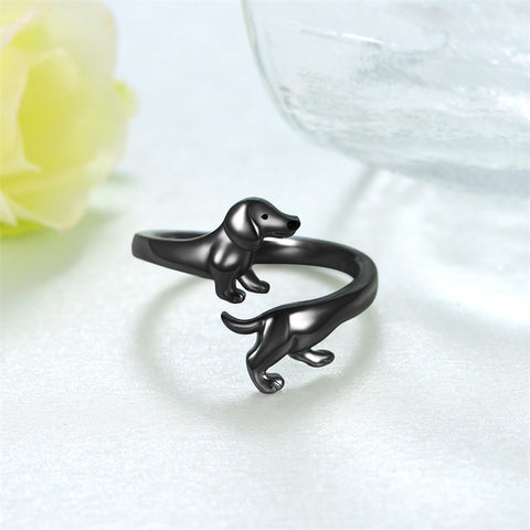 Sterling Silver  Dachshund Dog Adjustable Ring Gifts for Women Dog Lovers