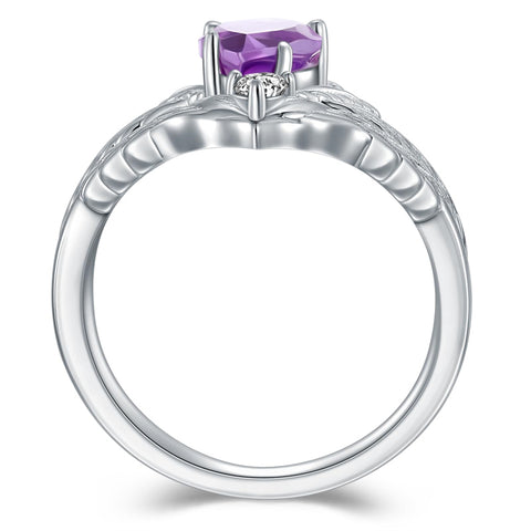 Sterling Silver Pear Cut Vine Leaf Gemstone Engagement Rings Set for Women