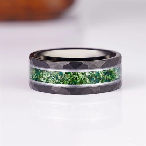 925 Sterling Silver Moss Agate Ring for Men Custom Engraving Text Men's Wedding Rings Promise Ring Gift for Him