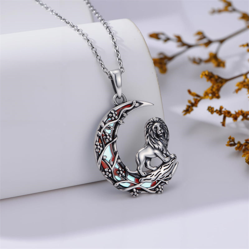 Sterling Silver Moonstone Wolf Cat Koala  Lion Moon Pendant Necklace