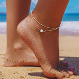Sterling Silver Simple Dainty Round Heart Birthstone Single Layer Charm Anklet