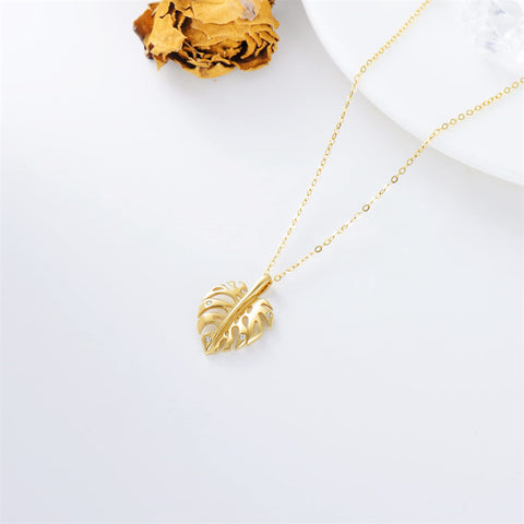 14k Monstera Heart Pendant Necklace