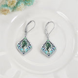 Sterling Silver Teardrop Amethyst Moss Agate White Opal Moonstone Leverback Earrings