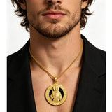 14K Gold Plated Black Onyx Patron Saint Medal Religious Amulet Pendant Necklace for Men