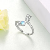 Sterling Silver  Moonstone Snake Fox Cat Octopus Wolf Ring