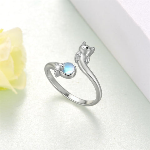 Sterling Silver  Moonstone Snake Fox Cat Octopus Wolf Ring