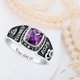 Sterling Silver Personalized Engraved Birthstone Pattern Class Ring