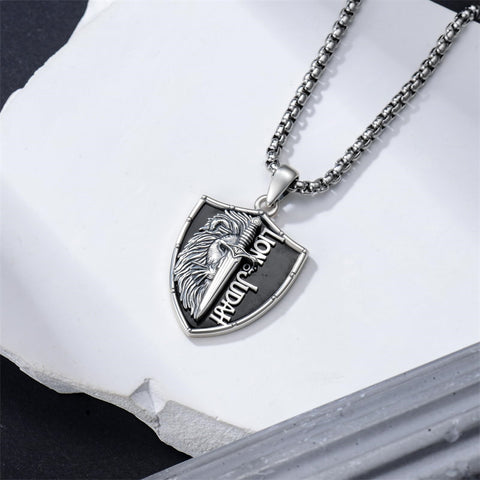 Sterling Silver Faith Bible Lion Pendant Necklace for Men