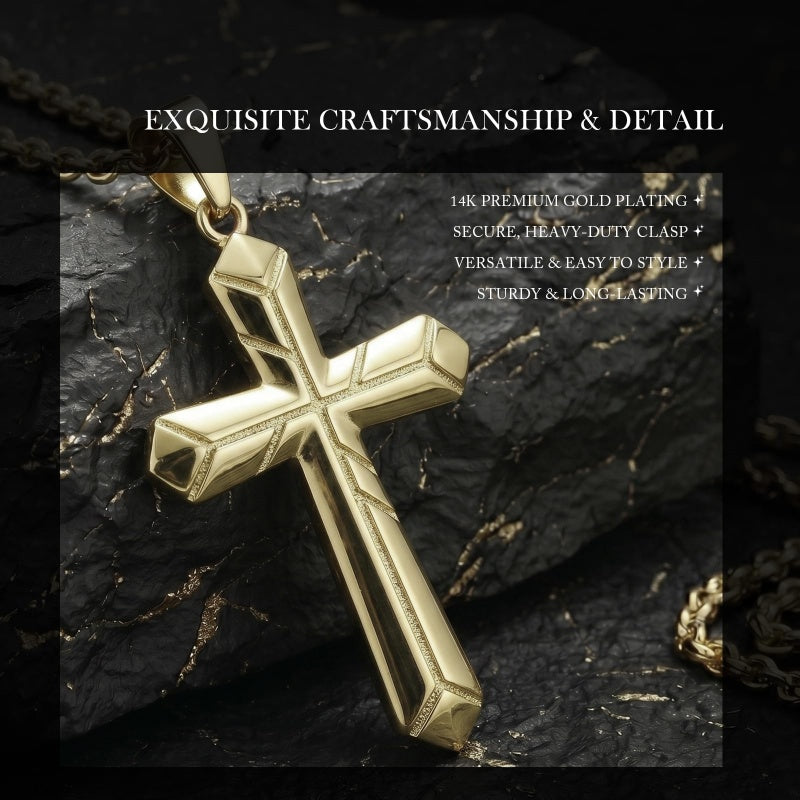 14K Gold Plated Cross Pendant Necklace for Men