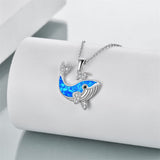 925 Sterling Silver Ocean Jewelry Created Opal Cute Turtle/Dolphin/Starfish  Necklace Birthday Gifts for Women Girls