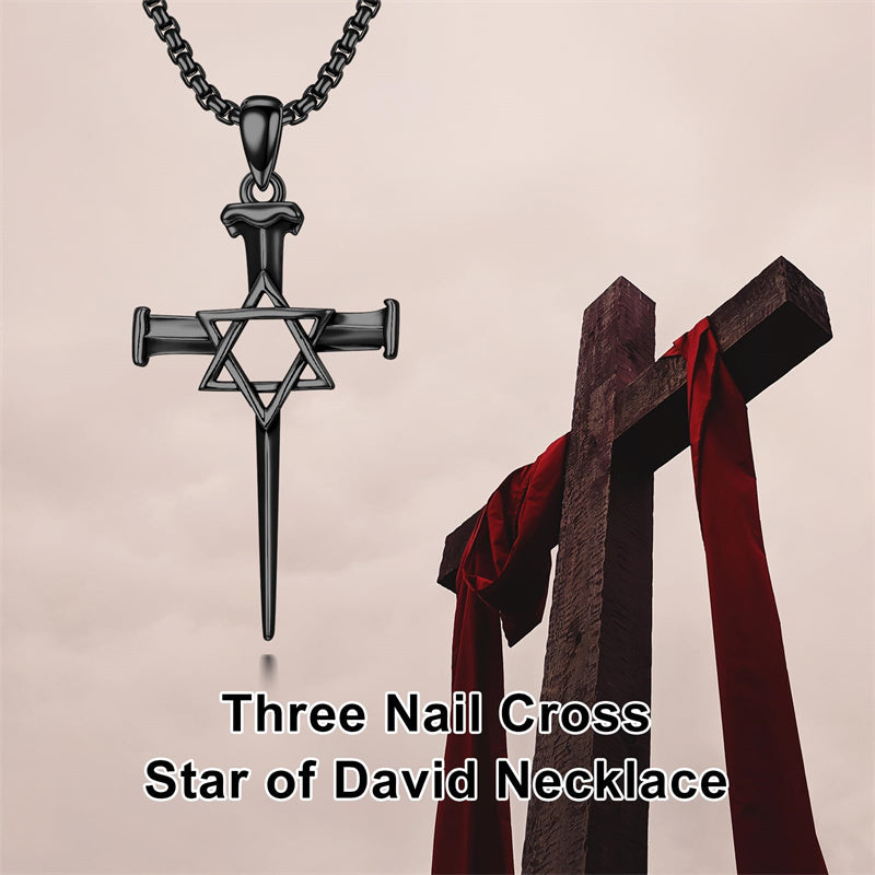 Sterling Silver Star Of David  Cross Pendant Necklace