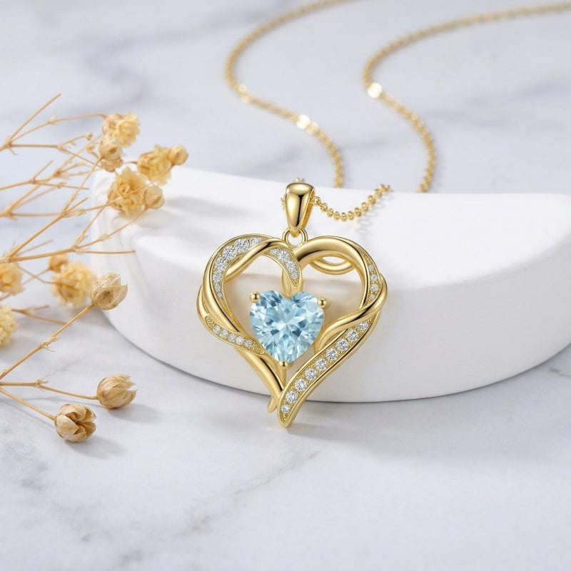 14K Gold  Plated 12 Months Birthstone Forever Love Heart Necklace Birthday Anniversary Wedding Gift