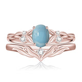Sterling Silver 10K 14K 18K Gold  Oval Cut Unique Vine Gemstone Wedding Ring Set