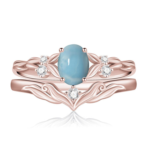 Sterling Silver 10K 14K 18K Gold  Oval Cut Unique Vine Gemstone Wedding Ring Set