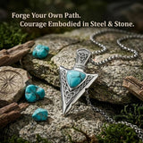 14K Gold Plated Moss Agate Turquoise Valknut Viking Arrow Head Pendant Necklace for Men