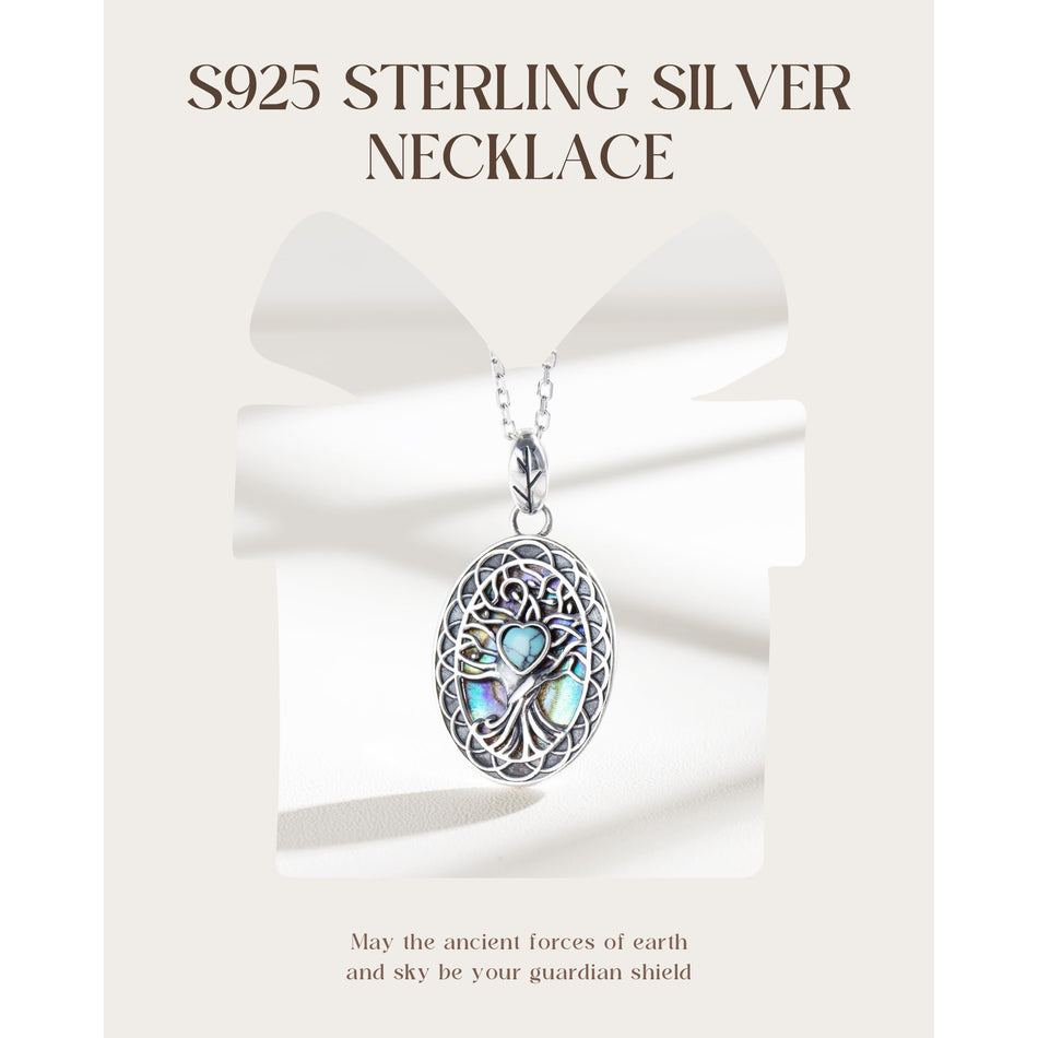 Sterling Silver Turquoise Cone Sunflower Tree of Life Pendant Necklace