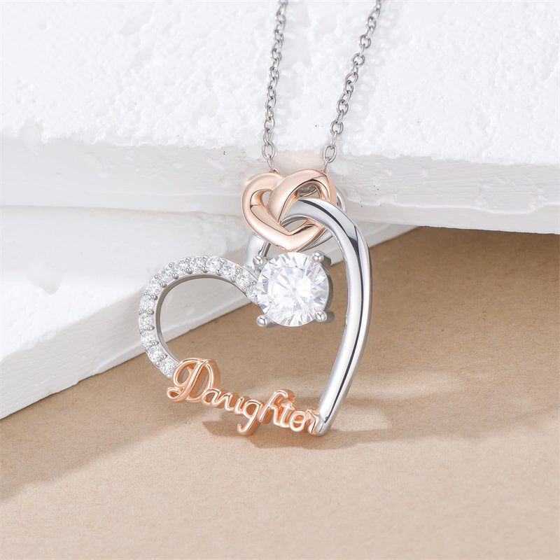Sterling Silver Mother Daughter Pendant Necklace Engraved with Love You