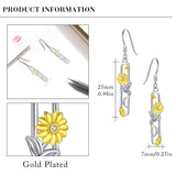 Sunflower Dangle Earrings, 925 Sterling Silver Rectangle Vine Sunflower Drop Earrings,You Are My Sunshine Leverback Earrings Dainty Sunflower Jewelry
