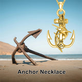 Sterling Silver Earth Swordfish Trident Compass Anchor Pendant Necklace