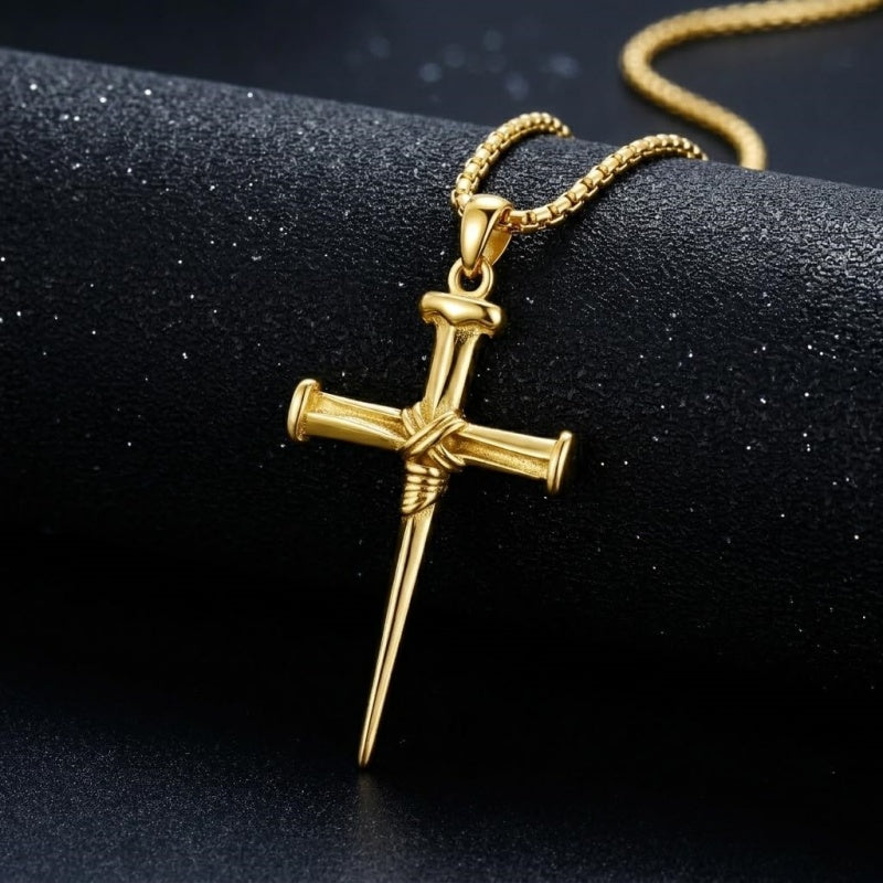 14K Gold Plated Cross Pendant Necklace for Men Religious Jewelry Christian Gift