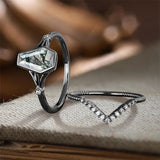 Sterling Silver 10K 14K 18K Gold 2CT Moss Agate Vine Leaf Women's Bridal Ring Sets for Wedding Engagement