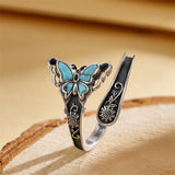 Sterling Silver Turquoise Vintage Adjustable Sunflower Dragonfly Butterfly Feather Tree of Life Spoon Ring