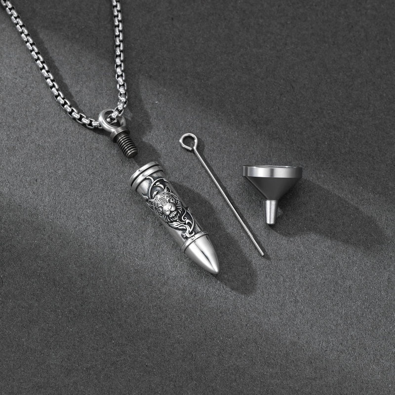 Sterling Silver Animal Angel Wings Pet Jesus Bullet Urn Necklaces for Ashes for Men