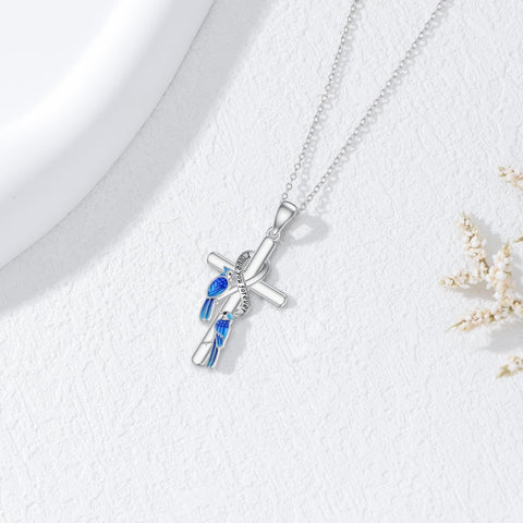 Sterling Silver  Hummingbird Blue Jay Dragonfly Butterfly Cross Necklace Engraved with I Love You Forever