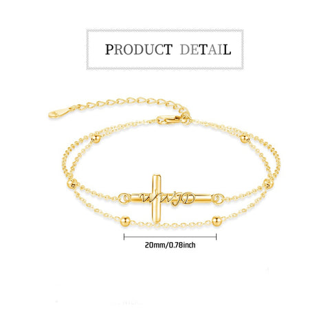 14K Gold Plated  Faith Cross Religious  Double Layered Anklet
