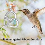 Sterling Silver Cubic Zircon Hummingbird Cancer Awareness Pendant Necklace Gifts for Women
