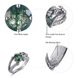 Sterling Silver Moss Agate Moonstone Branch Engagement Wedding Promise Ring  for Her