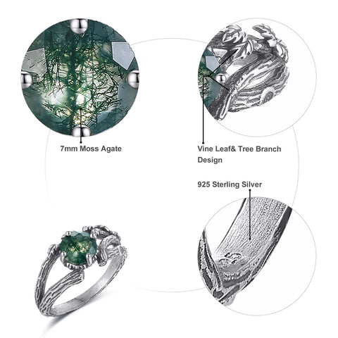 Sterling Silver Moss Agate Moonstone Branch Engagement Wedding Promise Ring  for Her