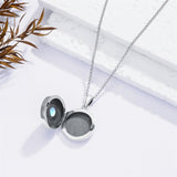 Sterling Silver Vintage Moonstone Flower Photo Locket Necklace