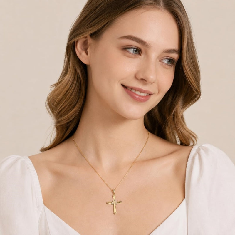 14K Gold Plated Cross Necklace for Women